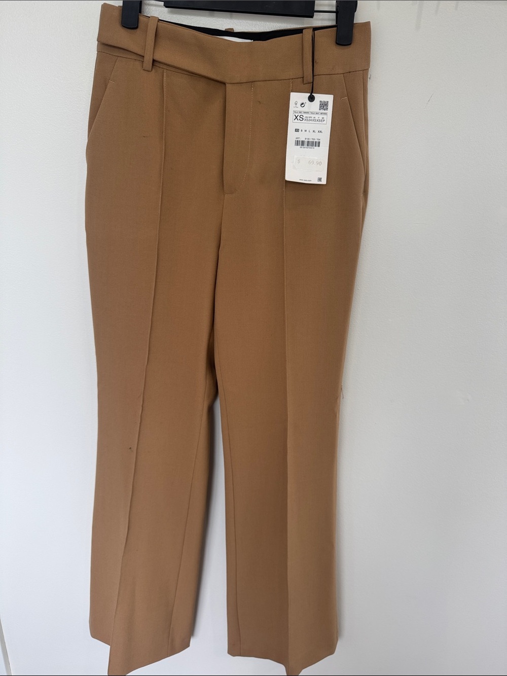NWT Zara flared tan beige carmel pants work career classic size XS
